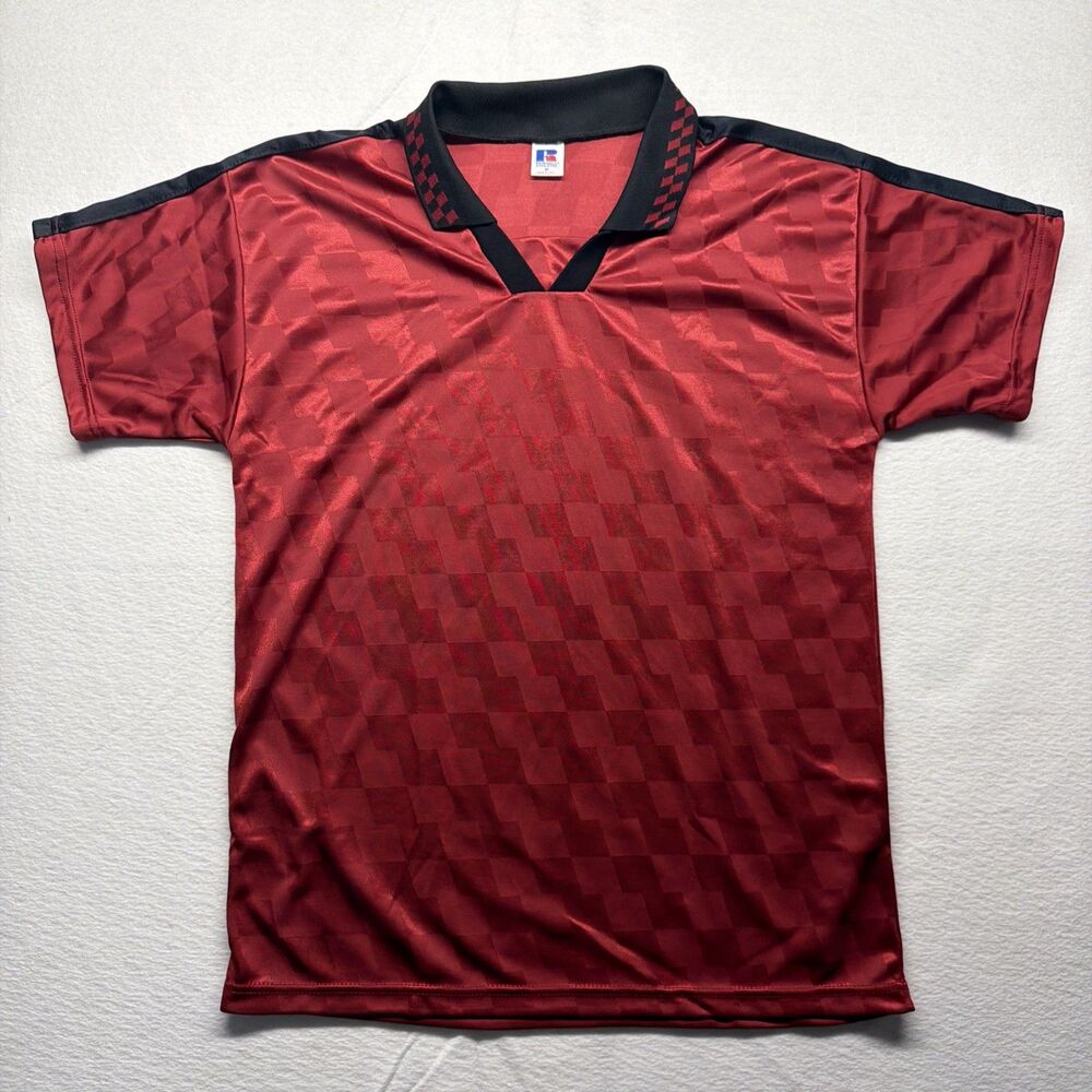 Vintage 90s Russell Athletic Made in Usa Red Soccer Jersey Collar Men’s Medium